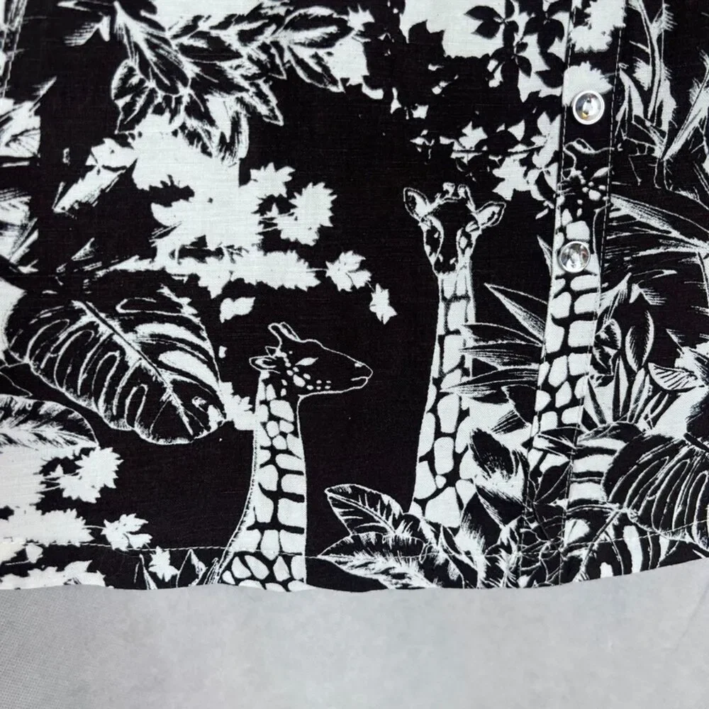 Grace Elements Linen Blend Black White Tropical Floral Midi Skirt Size 12‎